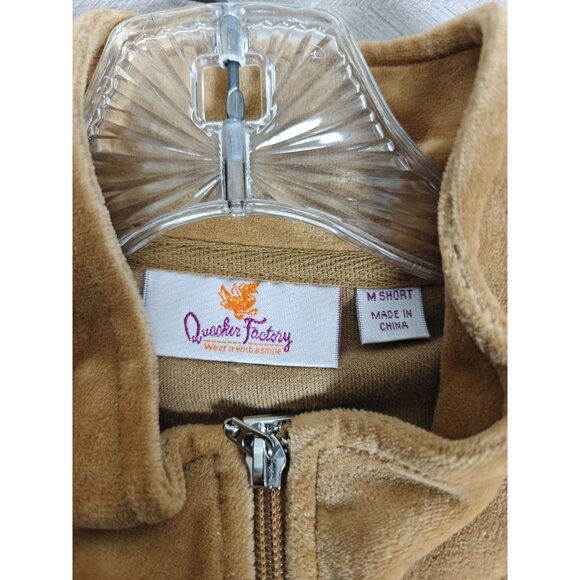 Quacker Factory Women's M Short Velour 2-Piece Set Zip Jacket & Pants Brown - Picture 3 of 12